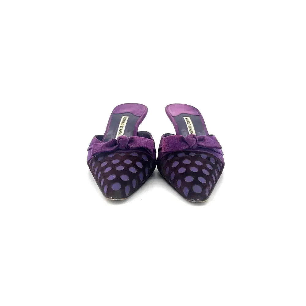 Manolo Blahnik Vintage Polka Dot Bow Pointed Toe Kitten Heel Mules 38.5 - Picture 2 of 9